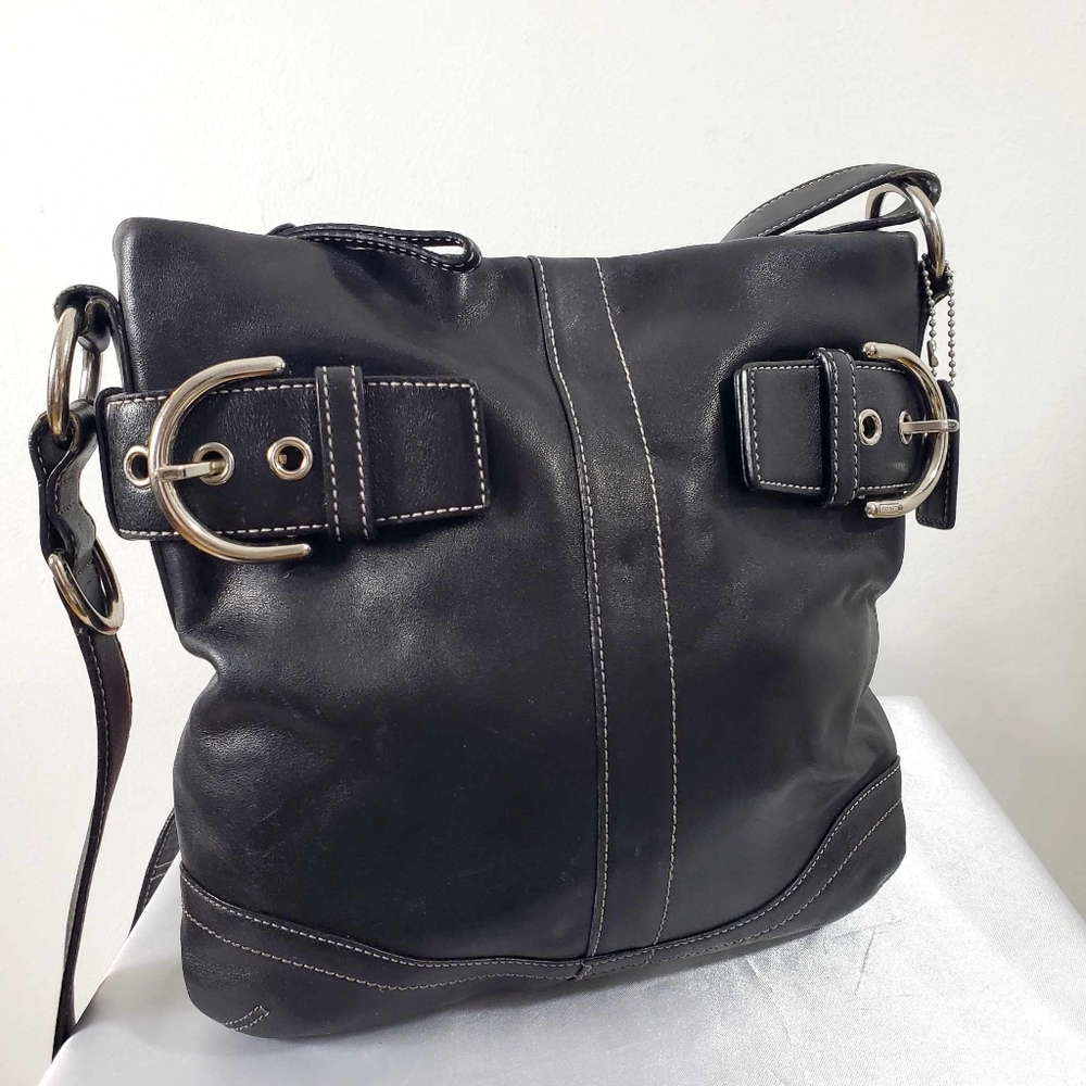 Coach Black Leather Bag Silver Buckle Shoulder Handbag